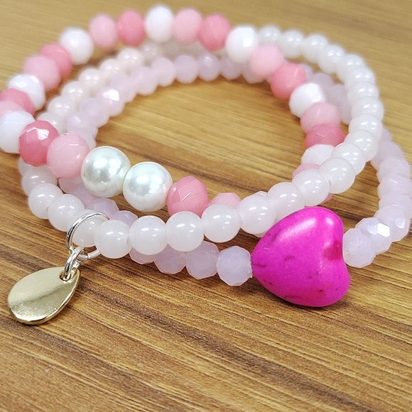 Handmade Jewelry - Ladies Stretchy Bracelets,  Set of Three,  Pink Ladies Stretchy Bracelets
